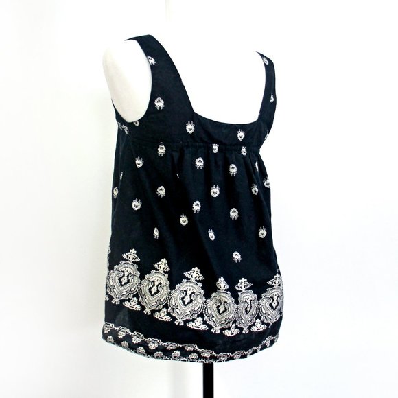 Vintage Sleeveless Top 100% Cotton Loose Fit Black and White Paisley - Picture 4 of 7